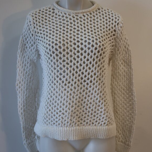 Womens T by  Alexander Wang White Chunky Open Knit Pullover Crochet Sweater S - Picture 2 of 8